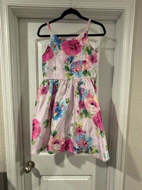 Girls Floral Spaghetti-Strap Party Dress in Pink & Blue